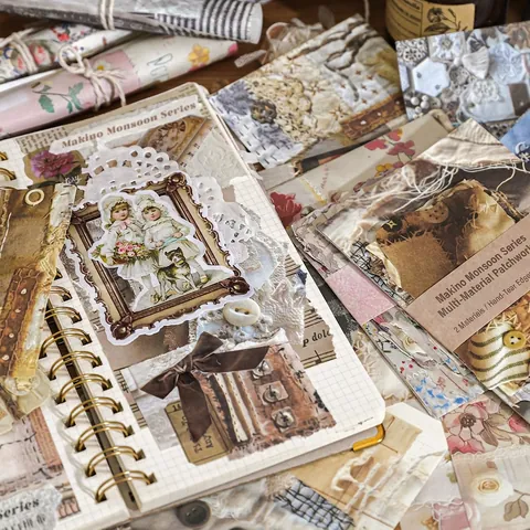 Makino Monsoon Series Papel de Material Vintage Estética Retro Patchwork Papel Decorativo Para DIY Scrapbooking Journaling Artesanía