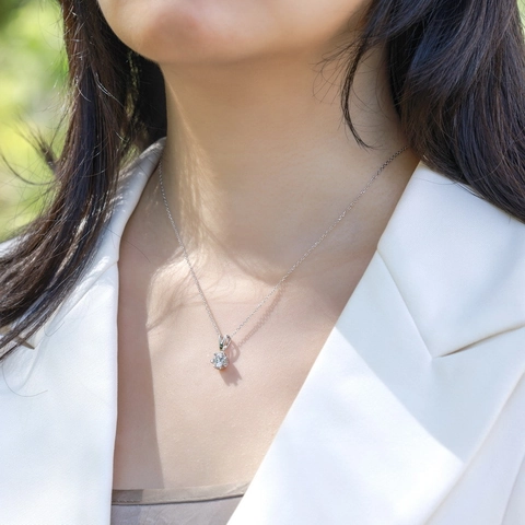 Pendentif Collier en Argent Sterling 925 Diamant de Culture Coupe Ronde Cœur Chaîne de Clavicule Choker pour Femme Bijoux