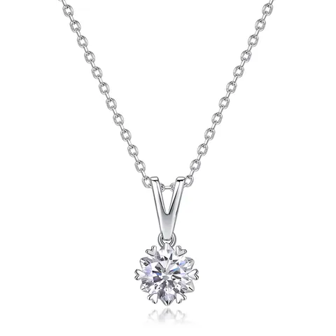 Pendentif Collier en Argent Sterling 925 Diamant de Culture Coupe Ronde Cœur Chaîne de Clavicule Choker pour Femme Bijoux