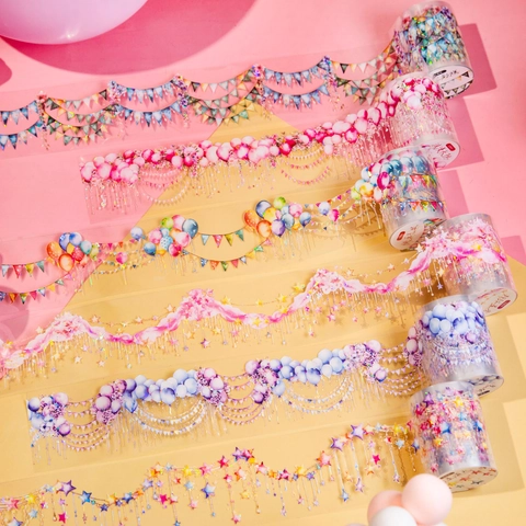 PET Muschellicht Dekoratives Klebeband Verträumte Party Scrapbooking Aufkleber Für DIY Handkonto Ballon Blume Sterne Muster Zubehör