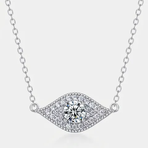 Collar Con Colgante de Ojo Turco de Lujo de Plata de Ley 925 Para Mujer Moissanita Redonda Incrustada Joyería Elegante