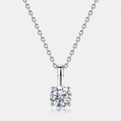 Classic Four Prong Lab Grown Diamond Pendant Necklace 925 Sterling Silver Clavicle Chain Elegant Women Luxury Jewelry Gift
