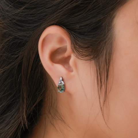 925 Sterling Zilver Mosagaat Oorknopjes Voor Vrouwen Bosblad Ontwerp Zirconia Ingelegde Elegante Natuursteen Sieraden
