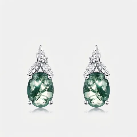 925 Sterling Zilver Mosagaat Oorknopjes Voor Vrouwen Bosblad Ontwerp Zirconia Ingelegde Elegante Natuursteen Sieraden