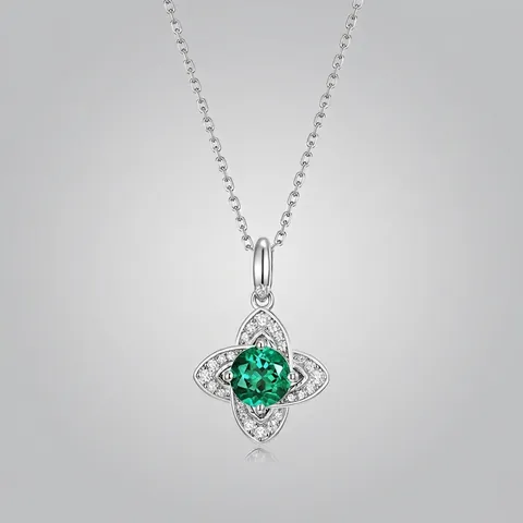 925 Sterling Silver Lab-Grown Emerald Flower Pendant Necklace Zirconia Elegant Fashion Jewelry For Women Banquet Wedding Party