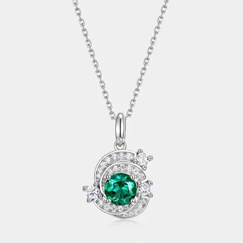 Elegante Collana Con Ciondolo Smeraldo Creato in Laboratorio in Argento Sterling 925 Catena Sottile Con Strass Spirale Donna Gioielli
