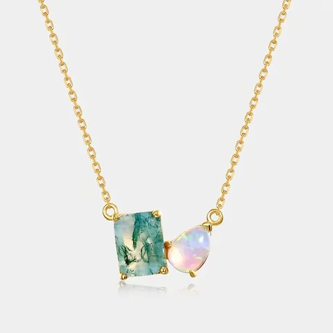 Collana con Pendente in Argento Sterling S925 Placcato Oro per Donna Agata Muschiata Naturale Opale a Goccia Gioielli Geometrici