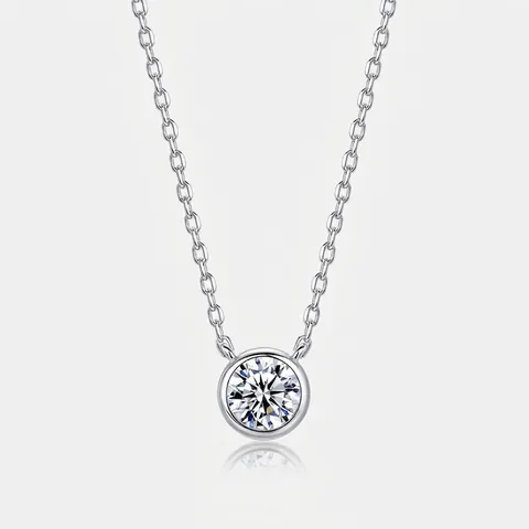 925 Sterling Silver Lab-grown Diamond Necklace For Women Bezel Setting Cultivated Diamond Solitaire Pendant Necklace Fashion Fine Jewelry