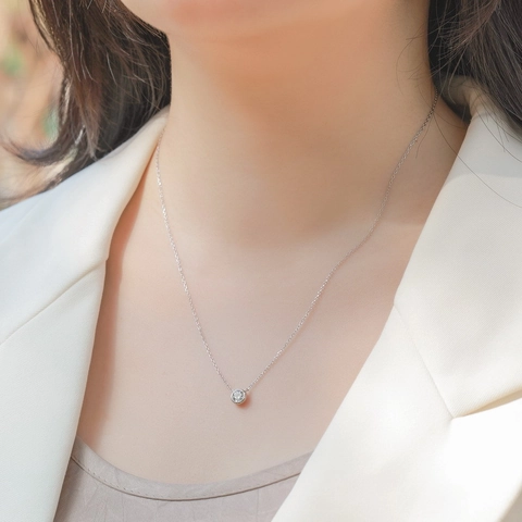 925 Sterling Silver Lab-grown Diamond Necklace For Women Bezel Setting Cultivated Diamond Solitaire Pendant Necklace Fashion Fine Jewelry