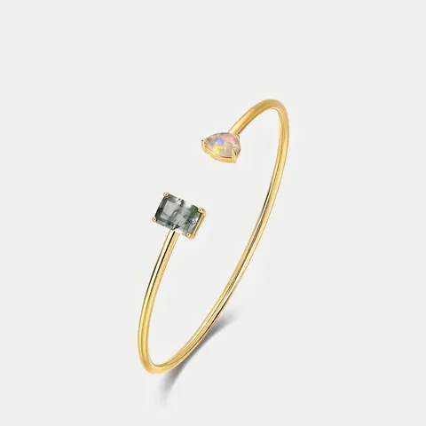 S925 Sterlingsilber Moosachat Opal Armreif Für Damen Einfache Geometrische Offene Armband Gold Überzogen Minimalistischer Schmuck Geschenk
