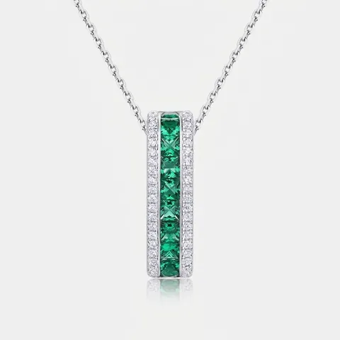 Plata de Ley 925 Esmeralda de Laboratorio Collar Colgante Pendientes de Aro Para Mujer Geométrico Rectángulo Circonia Joyería