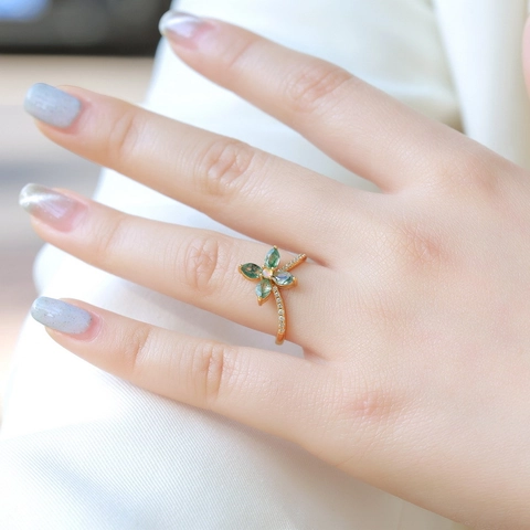 925 Sterling Zilver Mosagaat Klavertje Vier Ring Voor Vrouwen Verguld Opaal Strass Ingelegde Bloemen Vingerring Frisse Sieraden Cadeau