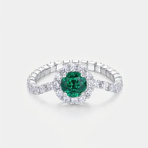 925 Sterling Zilver Lab-Grown Smaragd Ring Voor Vrouwen Ronde Groene Steen Halo Strass Ingelegde Mode Sieraden Ring