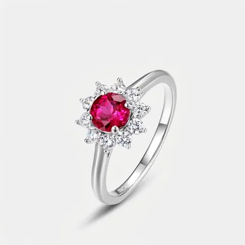 Luxe 925 Sterling Zilver Lab Grown Robijn Zonnebloem Ring Elegante Halo Bloemen Cluster Statement Ring Vrouwen Sieraden