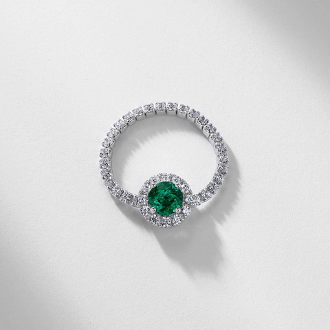 925 Sterling Zilver Lab-Grown Smaragd Ring Voor Vrouwen Ronde Groene Steen Halo Strass Ingelegde Mode Sieraden Ring
