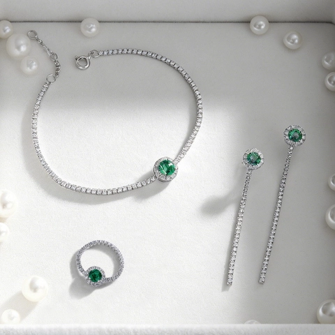 925 Sterling Zilver In Het Lab Gekweekte Smaragd Lange Kwast Oorlijn Oorbellen Luxe Geometrische Strass Ingelegde Mode Sieraden Voor Vrouwen