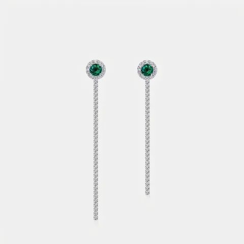 925 Sterling Zilver In Het Lab Gekweekte Smaragd Lange Kwast Oorlijn Oorbellen Luxe Geometrische Strass Ingelegde Mode Sieraden Voor Vrouwen