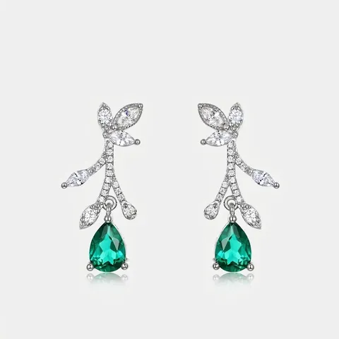 925 Sterling Silver Flower Leaf Drop Earrings For Women Elegant Lab-Grown Emerald Zirconia Dangle Earrings Niche Jewelry Gift