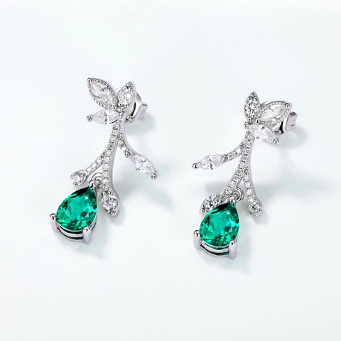 925 Sterling Silver Flower Leaf Drop Earrings For Women Elegant Lab-Grown Emerald Zirconia Dangle Earrings Niche Jewelry Gift