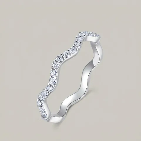 Anello in Argento Sterling S925 Con Moissanite per Donna Fascia Eternità Sovrapponibile Ondulata Minimalista Elegante Regalo Gioielli