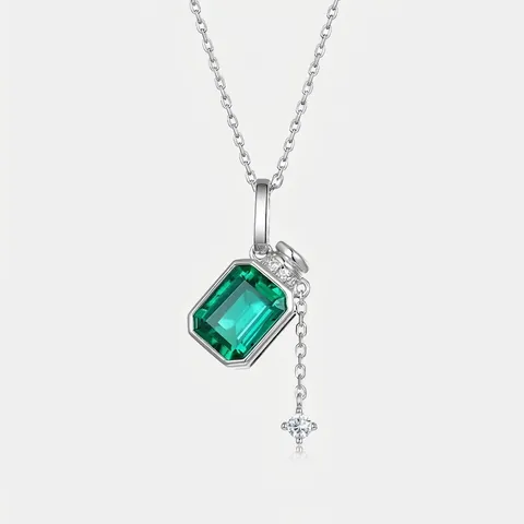 Collana con Pendente a Forma di Flacone di Profumo in Argento Sterling 925 Smeraldo Lab-Grown Lussuosa Nappa Intarsiata Zirconia