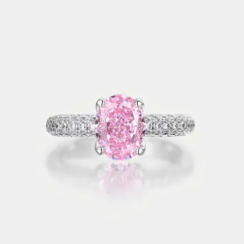Lussuoso Anello in Argento Sterling 925 con Strass Ovale per Donna Elegante Anello con Strass Pavé Intarsiato Gioielli per Fidanzamento e Matrimonio