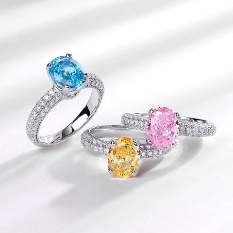 Lussuoso Anello in Argento Sterling 925 con Strass Ovale per Donna Elegante Anello con Strass Pavé Intarsiato Gioielli per Fidanzamento e Matrimonio