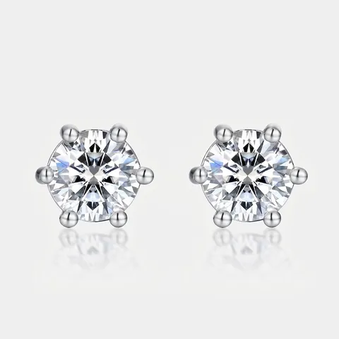 Pendientes de Botón de Moissanita de Plata de Ley 925 Minimalistas Clásicos Engaste de Seis Garras Corte Redondo Joyería Brillante Regalo de Boda para Mujer