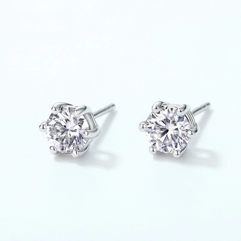 Pendientes de Botón de Moissanita de Plata de Ley 925 Minimalistas Clásicos Engaste de Seis Garras Corte Redondo Joyería Brillante Regalo de Boda para Mujer