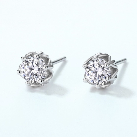 Orecchini a Bottone in Argento Sterling S925 Con Moissanite per Donna Sei Griffe Fiocco di Neve Gioielli Con Certificato GRA
