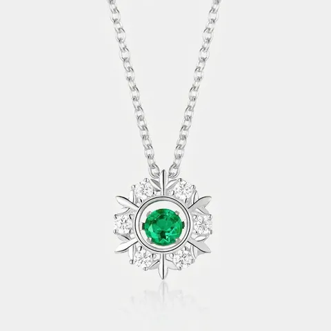Collana con Pendente a Fiocco di Neve in Argento Sterling S925 e Smeraldo Creato in Laboratorio per Donna Gioielli Eleganti