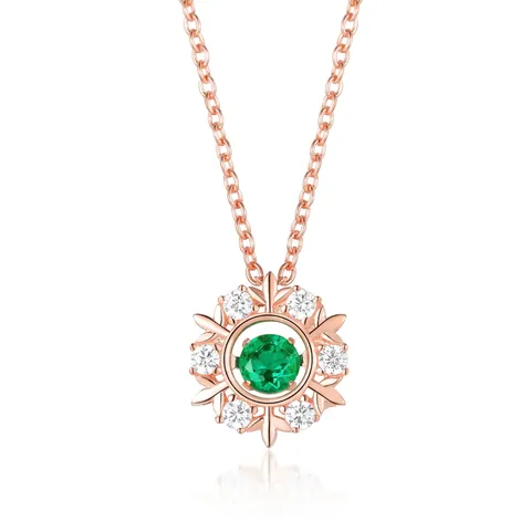 Collana con Pendente a Fiocco di Neve in Argento Sterling S925 e Smeraldo Creato in Laboratorio per Donna Gioielli Eleganti