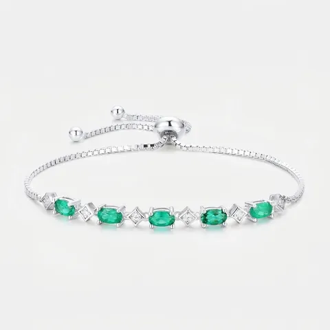 925 Sterlingsilber Labor Geklärter Smaragd Verstellbares Armband Für Damen Grüne Ovale Edelstein Inlay Elegante Mode Schmuck