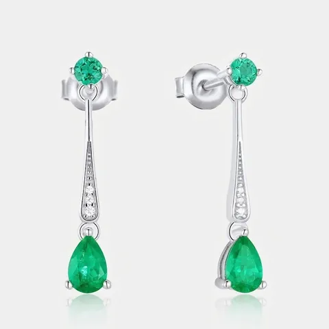 Pendientes de Gota de Plata de Ley S925 con Esmeralda Creada en Laboratorio Elegantes Pendientes Colgantes de Piedras Preciosas Verdes