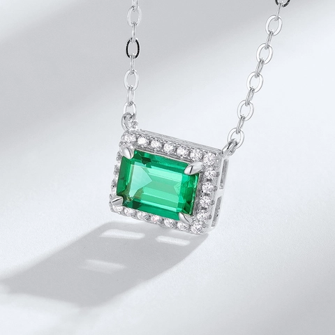 925 Sterling Zilveren Ketting Met Smaragd Hanger Voor Vrouwen Minimalistisch In Laboratorium Gekweekte Edelsteen Sieraden Cadeau