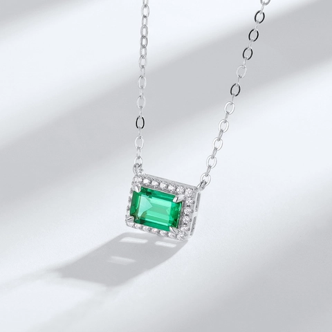 925 Sterling Zilveren Ketting Met Smaragd Hanger Voor Vrouwen Minimalistisch In Laboratorium Gekweekte Edelsteen Sieraden Cadeau