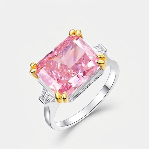 Luxe 925 Sterling Zilveren Roze Rechthoekige Strass Ring Voor Dames Goud Zilver Verguld Elegant Geometrisch Vinger Sieraden Huwelijk Feest Cadeau