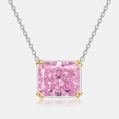 925 Sterling Silver Radiant Cut Pink Zirconia Pendant Necklace Two Tone Gold Silver Personalized Luxury Women Commuter Jewelry