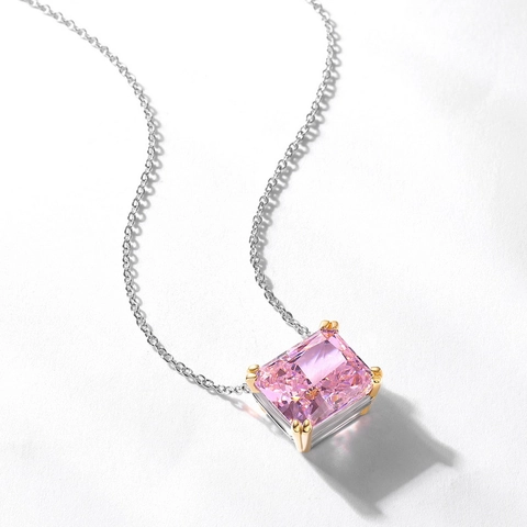 925 Sterling Silver Radiant Cut Pink Zirconia Pendant Necklace Two Tone Gold Silver Personalized Luxury Women Commuter Jewelry