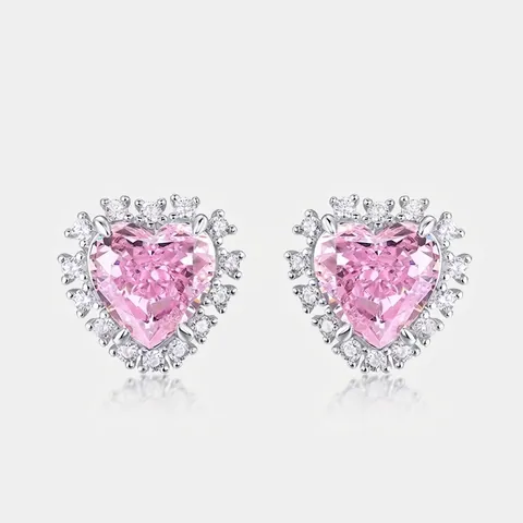 Pendientes de Botón de Corazón de Plata de Ley 925 para Mujer Pendientes de Corazón Rosa con Strass Halo Joyería Regalo Elegante