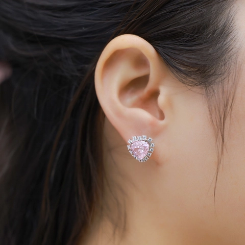 Pendientes de Botón de Corazón de Plata de Ley 925 para Mujer Pendientes de Corazón Rosa con Strass Halo Joyería Regalo Elegante