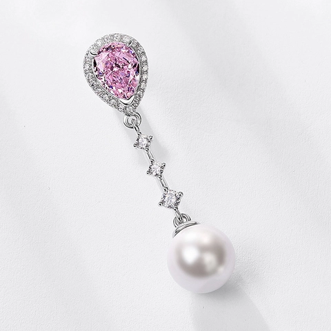 S925 Sterling Silver Pink Pear Cut Zirconia Drop Earrings With Artificial Pearl Dangle Earrings For Women Wedding Jewelry