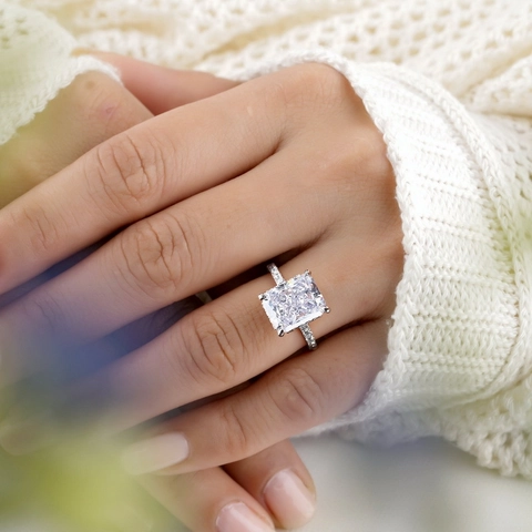 Anillo de Compromiso de Plata de Ley S925 Con Diamante de Imitación de Corte Cuadrado de Flor de Hielo Para Mujer Joyería de Boda