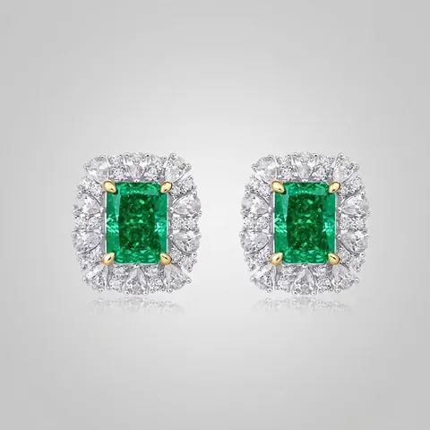 Pendientes de Botón de Plata de Ley 925 Vintage Con Circonia Verde Corte Esmeralda para Mujer Chapado en Oro 18K Strass