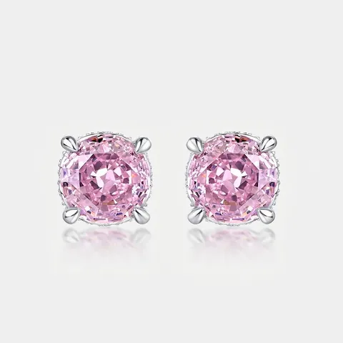 925 Sterling Zilver Roze Zirconia Oorknopjes Voor Vrouwen Eenvoudige Kersenbloesem Ronde Slijpvorm Fonkelende Sieraden