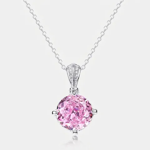 925 Sterling Silver Pink Rhinestone Lotus Flower Pendant Necklace Elegant High Carbon Jewelry For Women Romantic Dating Gift