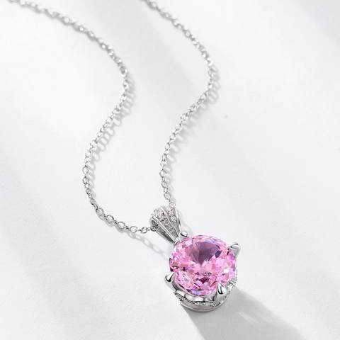925 Sterling Silver Pink Rhinestone Lotus Flower Pendant Necklace Elegant High Carbon Jewelry For Women Romantic Dating Gift