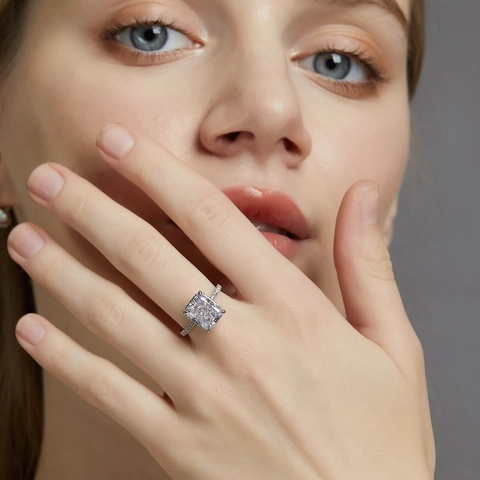Anillo de Compromiso de Plata de Ley S925 Con Diamante de Imitación de Corte Cuadrado de Flor de Hielo Para Mujer Joyería de Boda