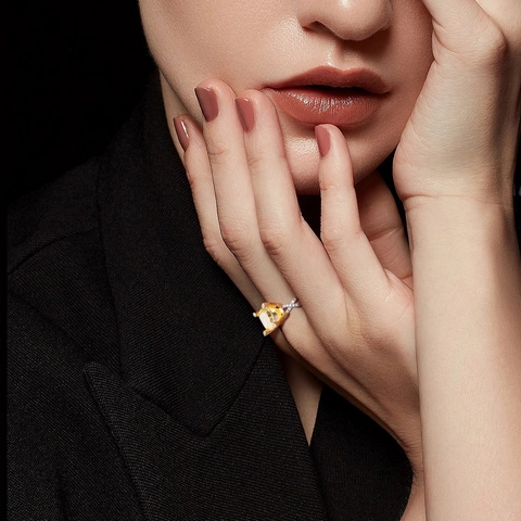 S925 Sterling Zilveren Gele Strass Ring Ijsbloem Slijpvorm Kussenvorm Luxe Gedraaide Band Sieraden Voor Vrouwen Feest Bruiloft