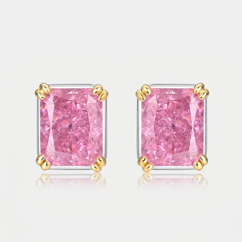 Orecchini a Lobo in Argento Sterling 925 con Zirconia Rosa Taglio Radiant per Donna Bicolore Oro Argento Placcato Eleganti Gioielli alla Moda